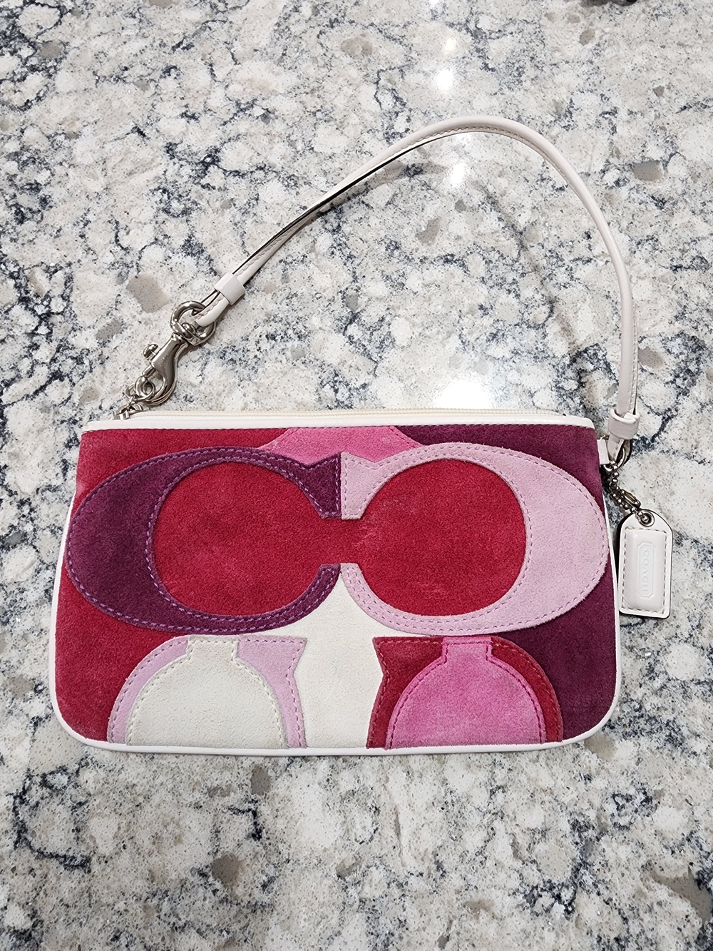 Y2K Coach Op Art Cream Suede Patchwork Vintage Multi Color Wristlet